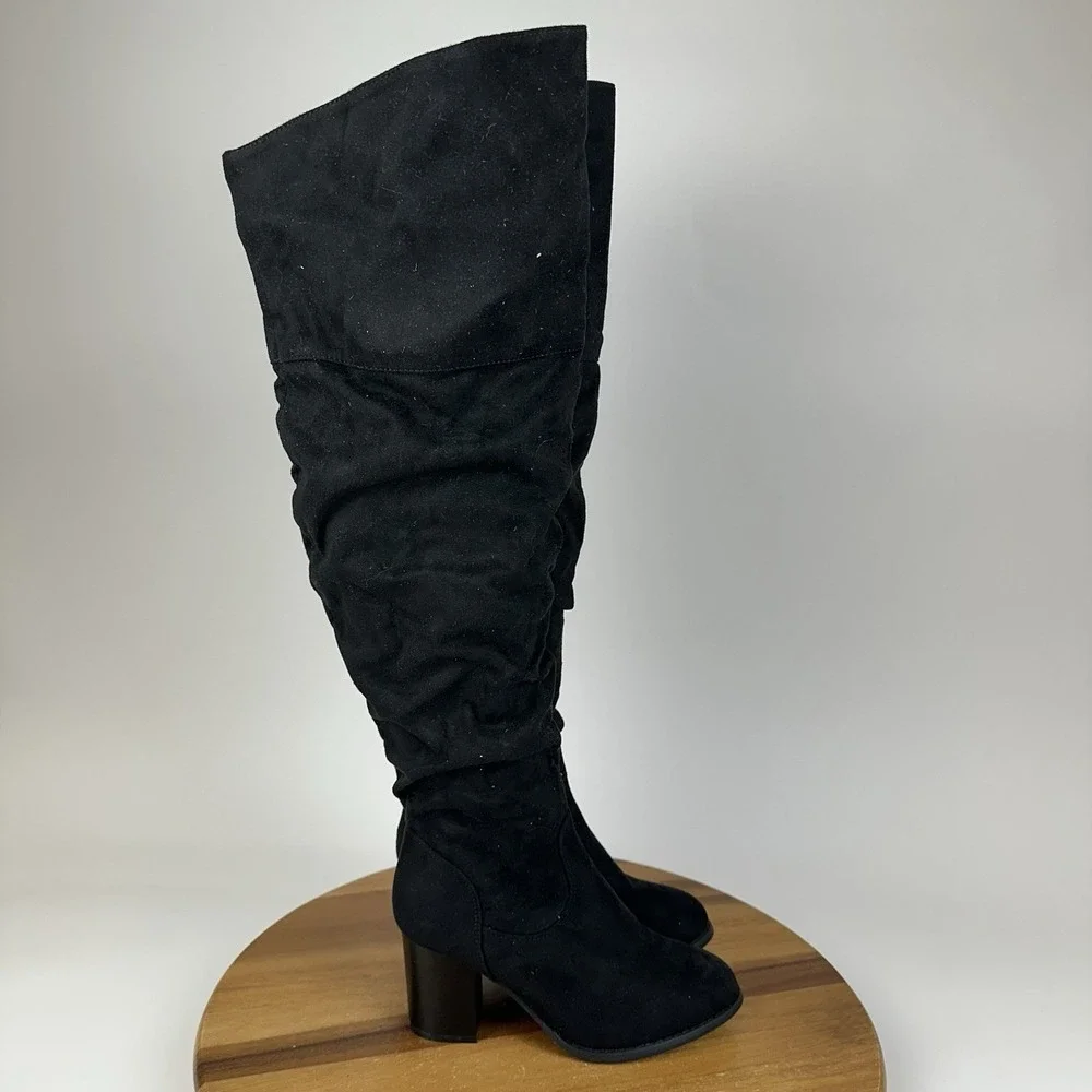 Womens Journee Collection Kaison Black Suede Over The Knee Heel Boots Size 7 WC
